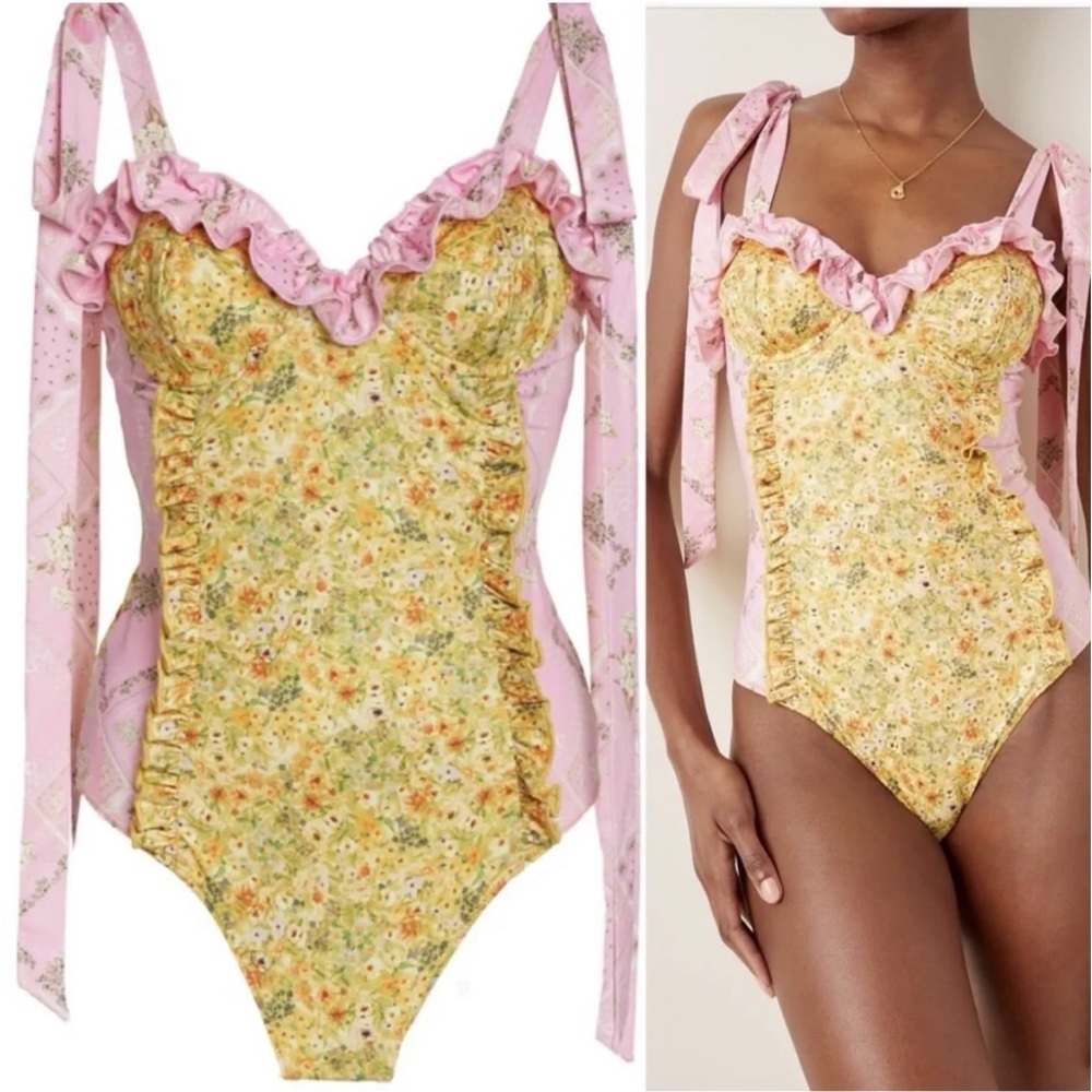 NWT Loveshackfancy Maelie Bow One- Piece  Swimsuit Size S